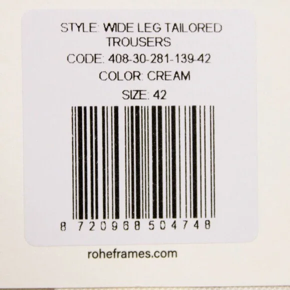 Rohe NWD Frame Wide Leg Tailored Trousers Size 42 (US 10) Cream Polyester/Wool